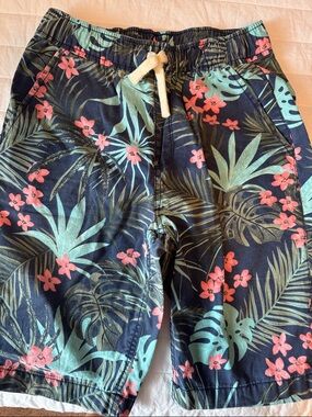 Boys Place Tropical Floral Elastic Waist Shorts - Navy, Mint & Coral